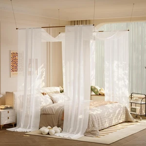 White Canopy Bed Curtains Princess Bed Canopy Scarf for Full/Queen/King Metal Be - Picture 1 of 12