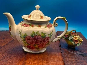 Vintage Pepper Tree Tea Ware Teapot Porcelain Rose Design - Picture 1 of 10