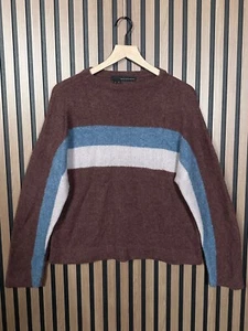 360 Cashmere Sweater Small Womens Red Brown Striped 100% Cashmere Crewneck Soft - Picture 1 of 7