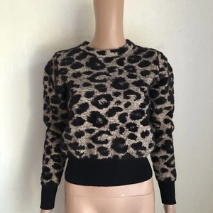 Zara Knit Junior Girls Size L Animal Print Leopard Fuzzy Black/Tan Sweater Top - Picture 1 of 20