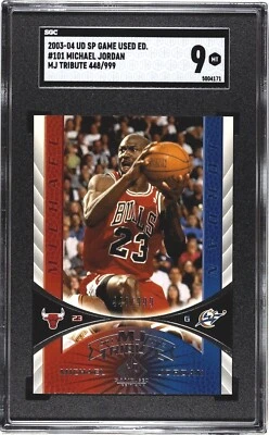 2003-04 UD SP Game Used ED. #101 Michael Jordan MJ Tribute # /999 Bulls SGC 9 - Image 1 of 2