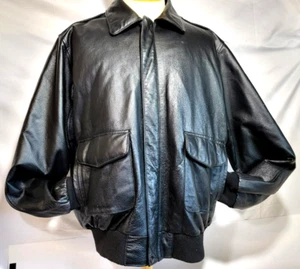 Vintage Burks Bay Black Leather Bomber Jacket Men’s XLT - Picture 1 of 13