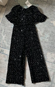 New with Tag Zara Girls Black Velvet Jumpsuit with Sparkles Size 8 - Picture 1 of 2