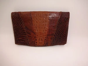 Vintage Dark Brown Genuine Alligator Purse Clutch Bag Handbag Coin Purse Mirrors - Picture 1 of 16