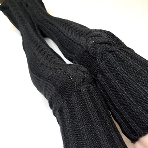 Cable Knit Sweater Knee Socks Black Thigh Highs Winter Stockings Over The Knee - Picture 1 of 8