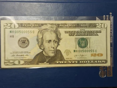 00500055 Twenty Dollar Bill $20 FANCY SERIAL NUMBER 2013 series - Image 1 of 2