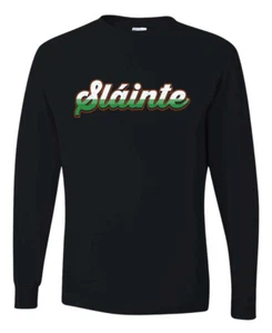 Slainte Vintage Irish Wordmark Mens Long Sleeve Shirt - Picture 1 of 6