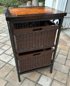 Storage Cabinet With 2 Drawers Wicker / Wood / Wrought Iron Baskets - Picture 1 of 8