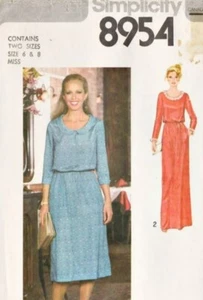 VTG 70s Simplicity 8954 Womens 18-20 Pretty Blouson Dress Pattern Lace Collar UC - Picture 1 of 2