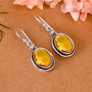 Citrine Gemstone 925 Sterling Silver Jewelry Earring, Designer Earring, For Her - Picture 1 of 4