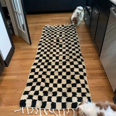 HANDMADE Moroccan Runner Rug,Check Soft Wool Rug ,Berber Azilal Area Rug,Costum Rug