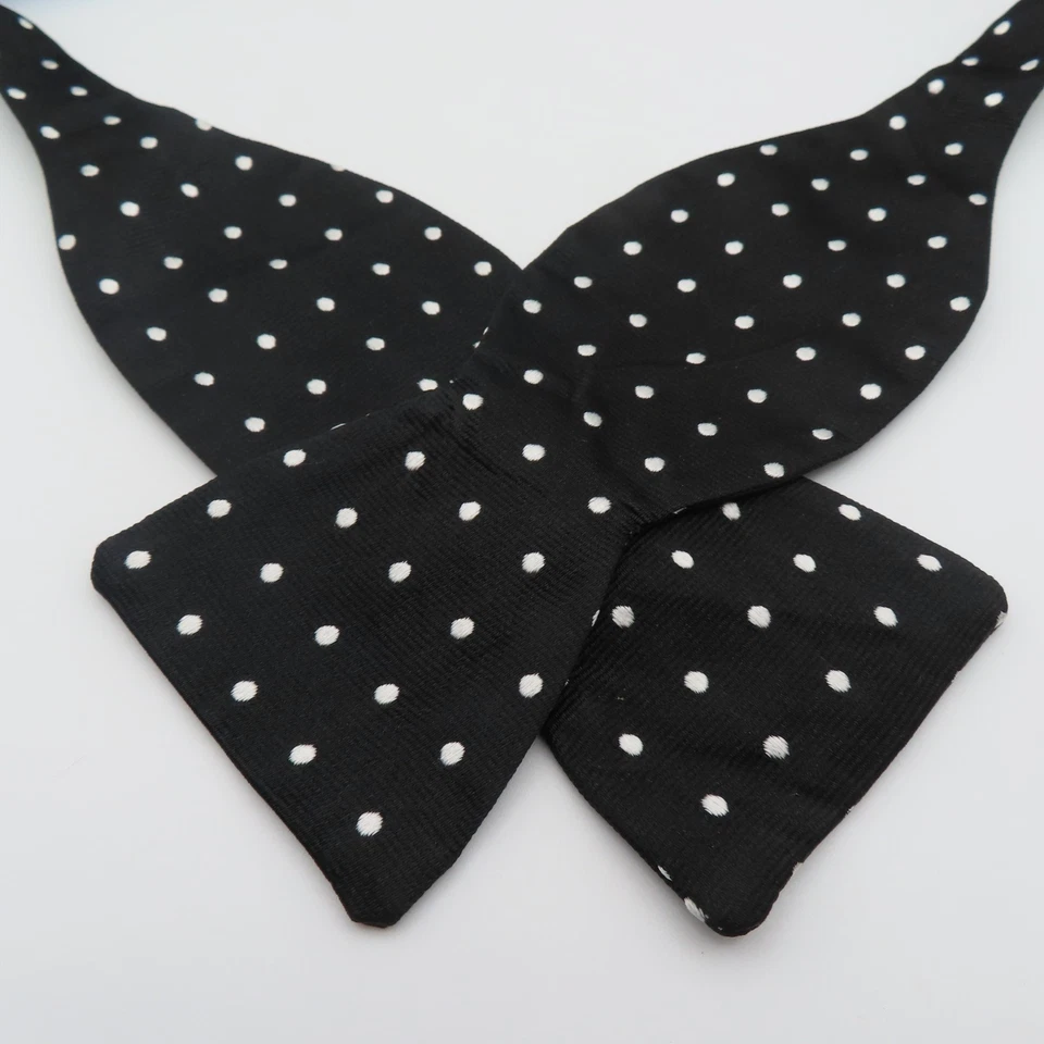 Tom James Bow Tie Silk Black White Polka Dot 2.5" Wide Self Tie USA - Image 1 of 4