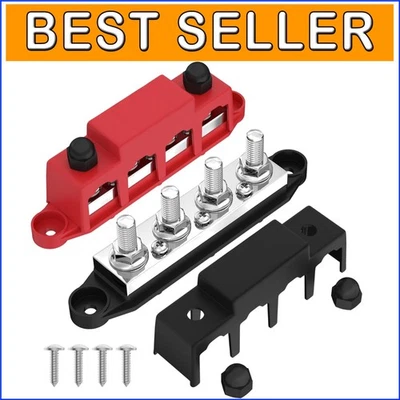 12V Copper Battery Busbar Terminal Block with Protective Cover & Stainless Nuts - Image 1 of 4