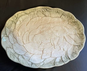 Vtg VIETRI FOGLIA MAJOLICA Lg OVAL SERVING PLATTER. Leaf embossed, NICE!! - Picture 1 of 4