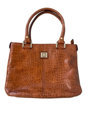 Bolso de Mano Anne Klein Imitación Cuero Cocodrilo Marrón Tostado Doble Asa Cartera Foto 1 de 4