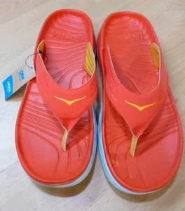 Hoka One One Ora Recovery Flip Flop Fiesta Red Amber Yellow Men's Size 11 New  - Picture 1 of 9