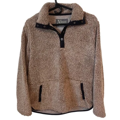 Natural Reflections Womens Sherpa Pullover Small Brown Snap Button Fleece Winter - Image 1 of 4