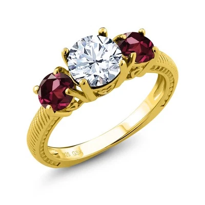 Anillo de plata enchapado en oro amarillo de 18 quilates granate rodolita rojo topacio blanco de 2,60 quilates Foto 1 de 3