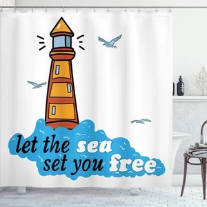 Strand Saying Duschvorhang Leuchtturm Blue Waves - Bild 1 von 4