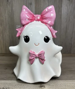 Goblin & Ghoul Dancing Girl Ghost with Large Pink Bow Coquette Halloween Decor - Picture 1 of 5