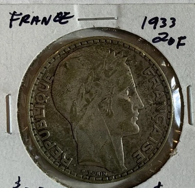 MONEDA DE PLATA MUNDIAL: * 1933 FRANCIA 20 FRANCOS, XF * Foto 1 de 3