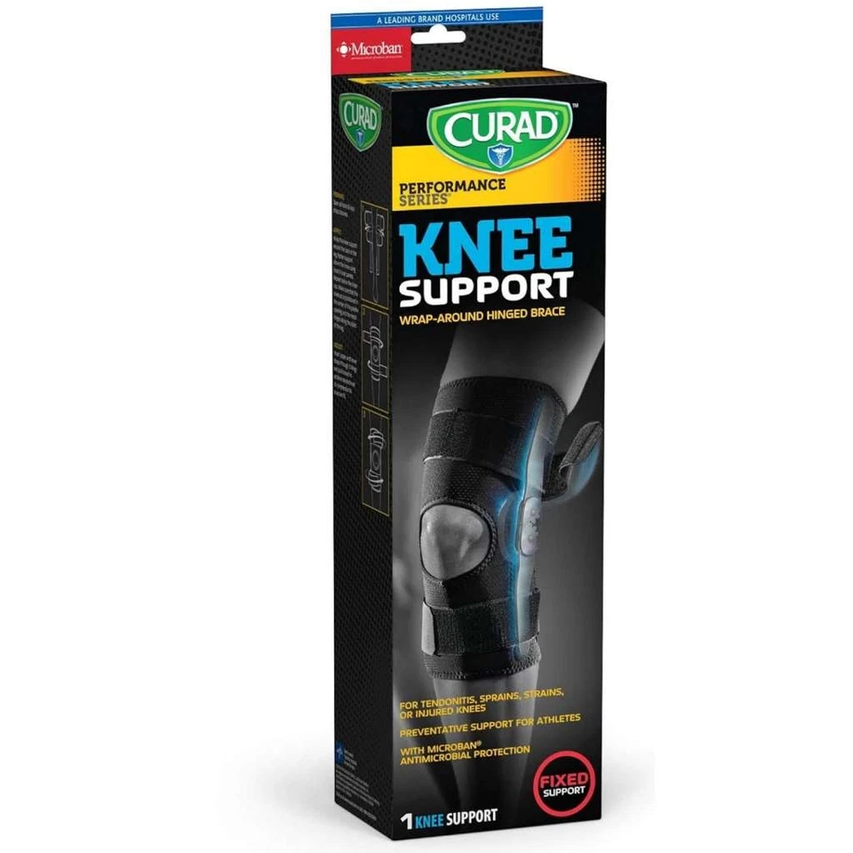 Suporte de joelho Curad neoprene articulado com suporte em forma de U preto médio - Imagem 1 de 2