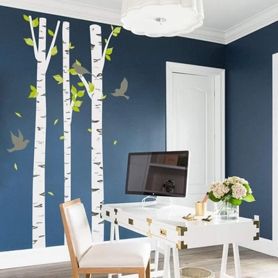 3 Large White Birch Trees Wall Decals Forest Birds Wall Stickers Bedroom Livi... - Image 1 of 4