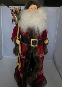 Santa Claus Father Christmas Tall 22.5" Deep Red Velvet Coat Holiday Figurine  - Picture 1 of 10