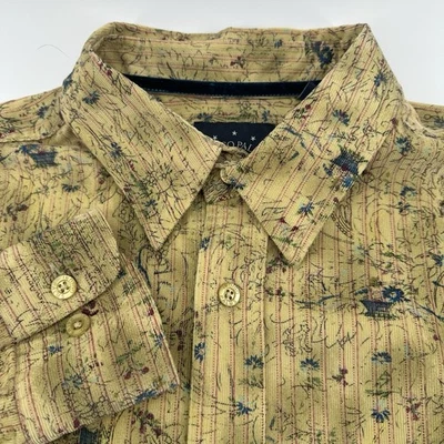 Camisa masculina Indigo Palms Tommy Bahama XL veludo amarelo algodão floral - Imagem 1 de 4