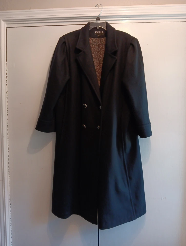 Vintage Jofeld by Forstmann Wool Blend Pleated Trench Coat Black Size 18W Double - Image 1 of 4