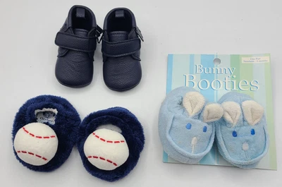 新生儿至 6 个月男宝宝兔子短靴蓝色玩具 R Us Gerber 批量 3 件 — 第 1/4 张图片