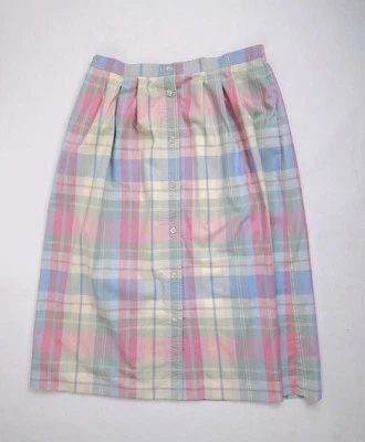 Alfred Dunner Pastel Plaid A-Line Vintage 80s Button-Down Skirt Women's Medium - Image 1 of 4