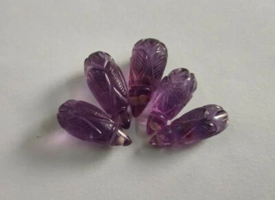 Amethyst Carving Drops 5 Piece Beautiful Carving 32 Cts Natural Gemstone - Image 1 of 4