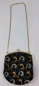 Vintage Walborg Clutch Evening Purse Handbag Black Silver Bronze Gold Beaded - Picture 1 of 15