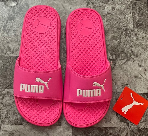 SANDALI SLIDES NUOVI CON ETICHETTE PUMA COOL CAT 8 ROSA FLUO BIANCO LOGO CINTURINO SINGOLO