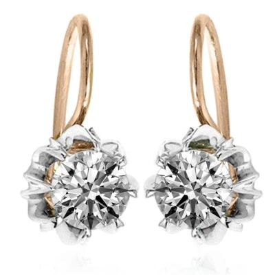 14k Solid Rose and White Gold Lab Grown Diamond Vintage style Earrings #E1737 - Image 1 of 4