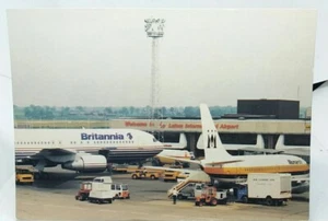 Luton Airport Brittania and Monarch Jet Aircraft Being Loaded Vintage Postcard - Picture 1 of 2