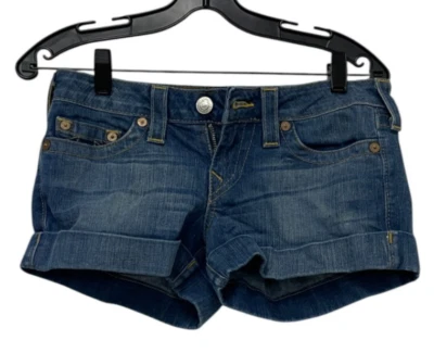 True Religion Allie Cuff Shorts Womens Size 28 Blue Denim Low Rise 5 Pocket - Image 1 of 4