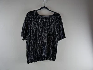 Blusa para mujer CHICO'S XL negra manga corta cuello en V loro motivo algodón NUEVA - Imagen 1 de 5