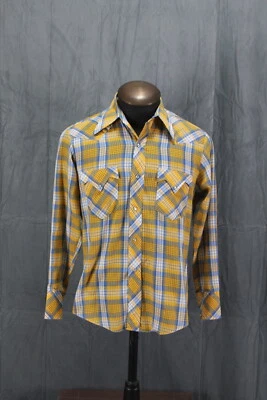 Camisa Western Vintage - Patrón a Cuadros Azul y Amarillo Knock-A-Bout Para Hombre Mediana Foto 1 de 4