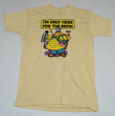Vintage T-Shirt Size S/M 70s Roach Beige Only Here For The Beer Made USA c.1973 - Image 1 of 4