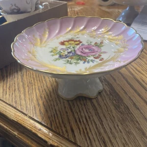 VINTAGE LIMOGES FRANCE FLORAL W GILDING PORCELAIN CENTERPIECE PEDESTAL BOWL 6” - Bild 1 von 5