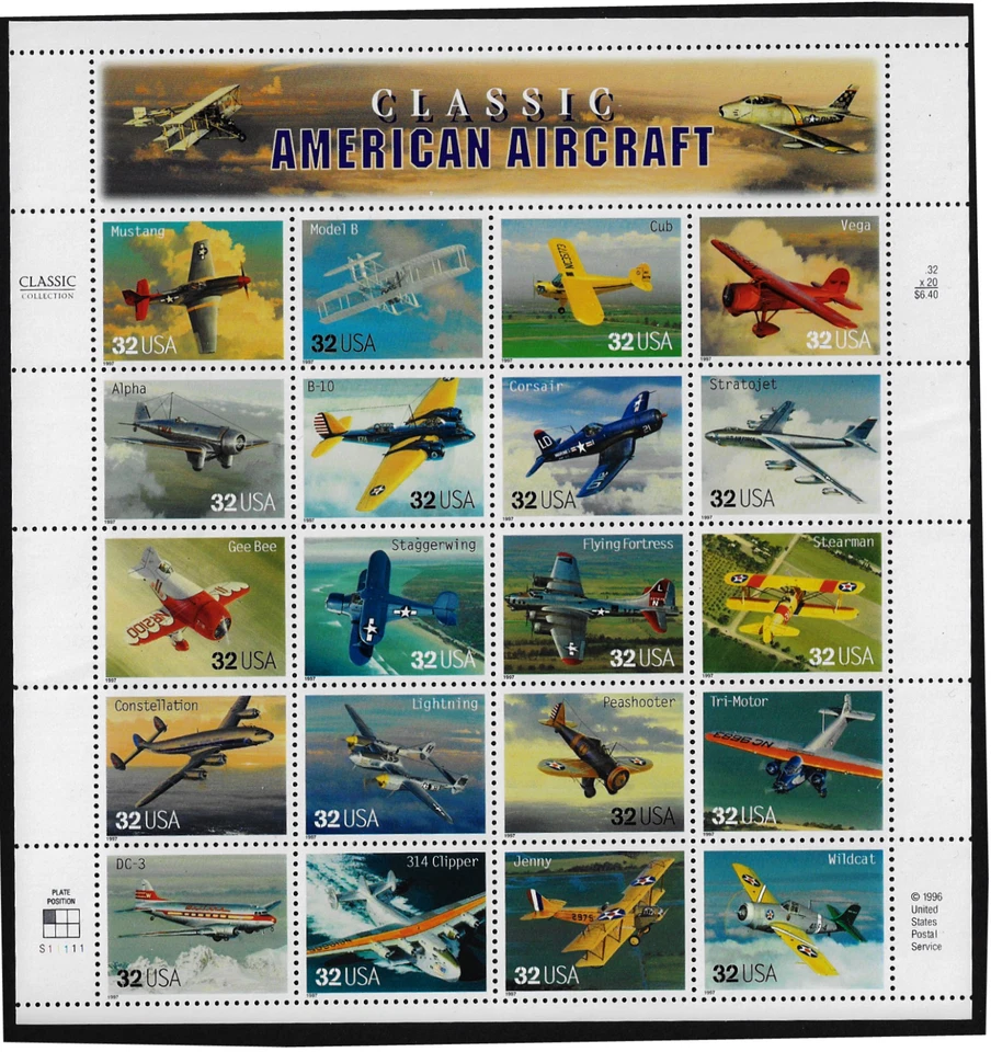 US Stamps Full Pane Of 20, Classic American Aircraft, #3142 MNH - Image 1 of 1