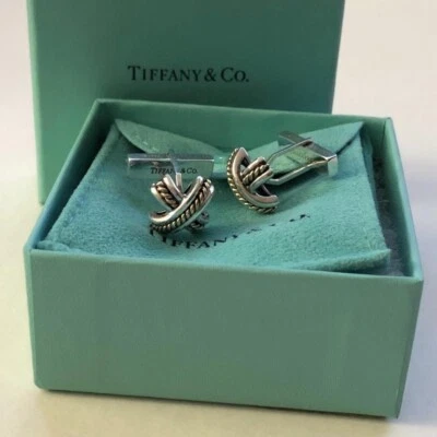 Запонки TIFFANY & Co. Signature X из стерлингового/желтого золота 18 карат - Изображение 1 из 4