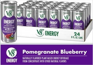 V8 +Energy Pomegranate Blueberry Juice Energy Drink, 8 Fl Oz Can (24 Pack) New - Picture 1 of 5