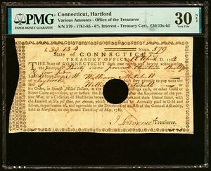1780's Connecticut Colonial Trerasury Note - Fascinating Colonial Doc - PMG 30 - Picture 1 of 2