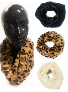 Damen flauschiges Kunstfell Winter Nackenwärmer Damen Schal Schlumpfkragen Leopard UK - Bild 1 von 4