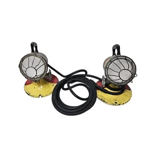 2x Vintage NATALE Circle D Fire Truck Industrial Spotlight Flood Light Police - Picture 1 of 14