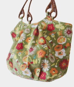 Laura Ashley Vintage Floral Baumwolltasche Holzgriffe gefüttert Top Zustand - Bild 1 von 8