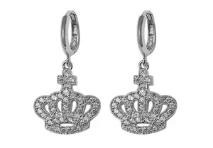 925 Sterling Silber Zirkonia QUEEN'S CROWN Huggie Creolen Ohrhänger - Bild 1 von 4